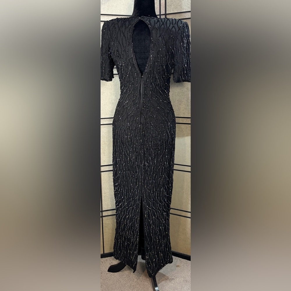 VINTAGE Mark & John By Sam Sz S Black Silk Long Cocktail Dress Sequin *flaws* - Picture 3 of 14